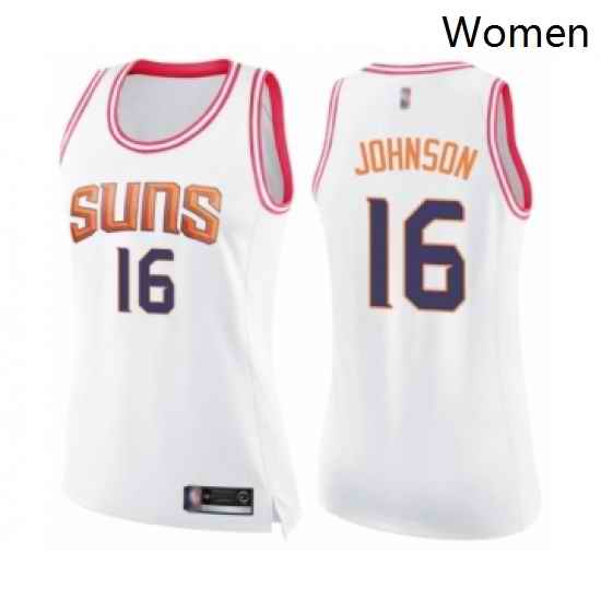 Womens Phoenix Suns 16 Tyler Johnson Swingman White Pink Fashion Basketball Jerse